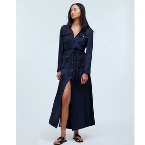 Madewell Navy Tie-Waist Maxi Shirtdress